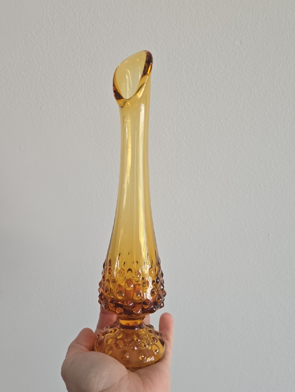 Vintage Fenton Amber Swung Glass Bud Vase